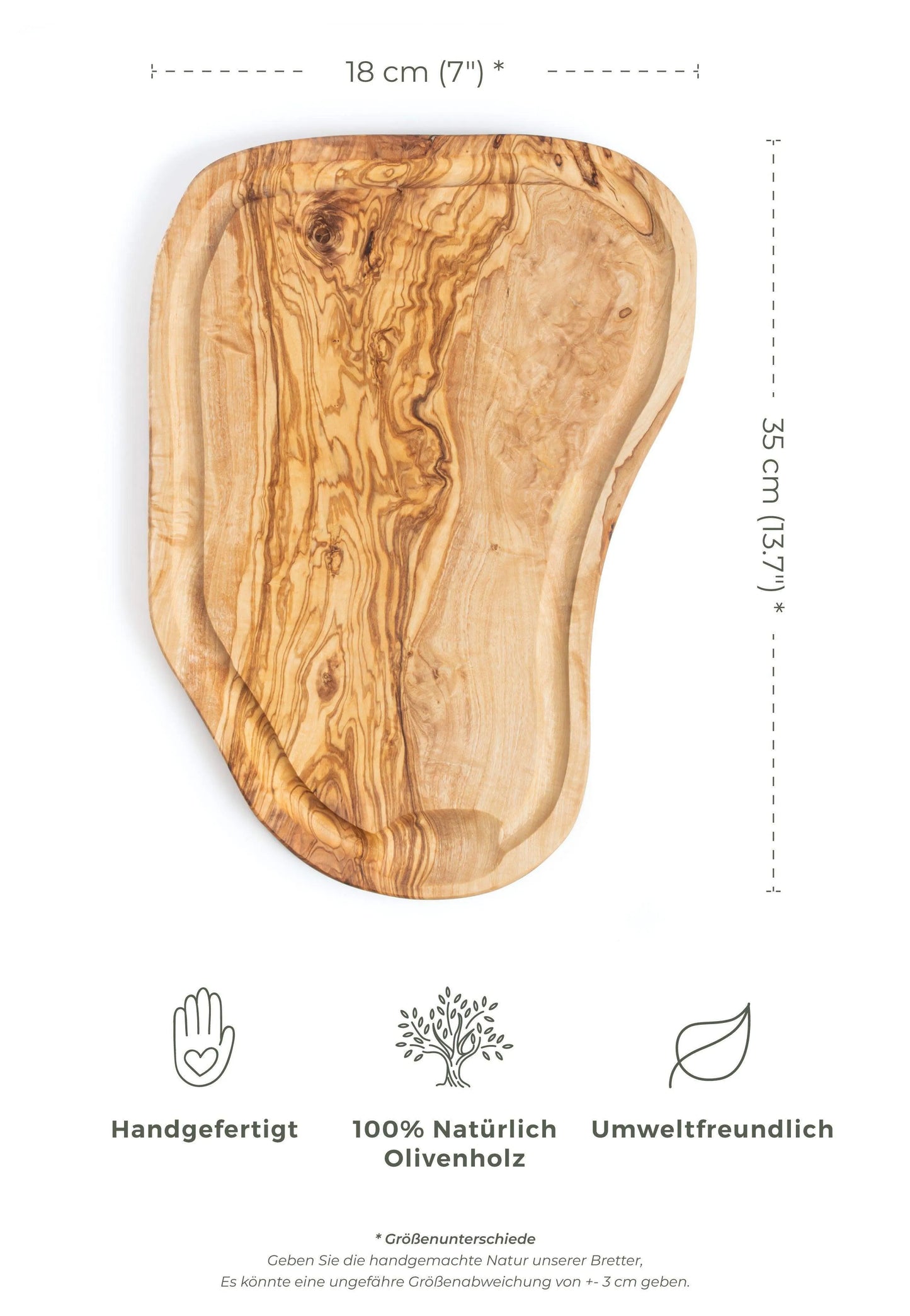 Darido Handmade Olive Wood Cutting Board with Juice Groove - Rustic Elegance & Function | 13.7x7" (35x18 cm)