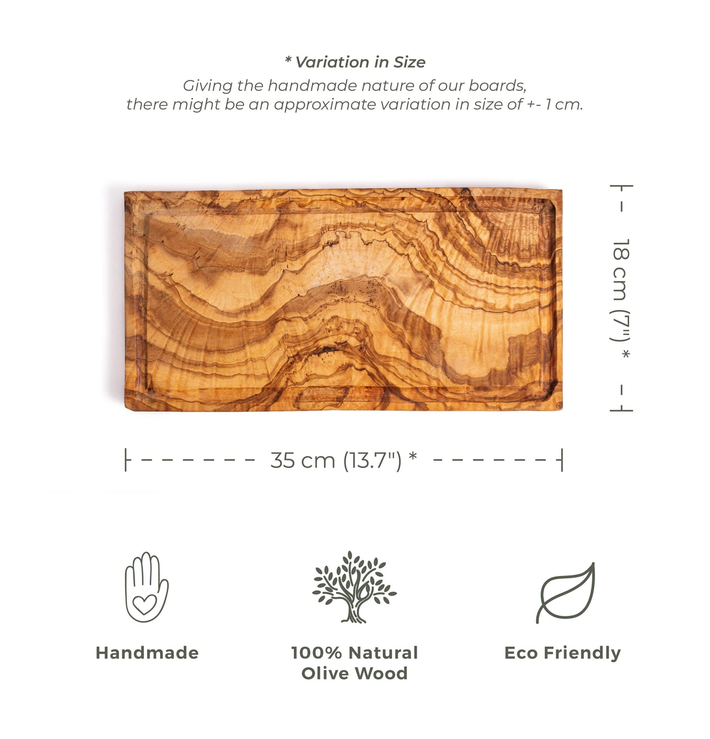 Olive Wood Rustic Cutting Board with Groove - 35x18 cm