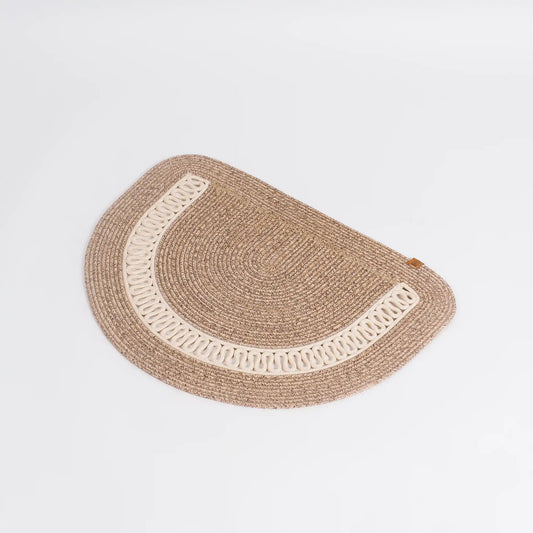 Handcrafted Half-Circle Cotton Rug with Zigzag Pattern – product and lifestyle view 2