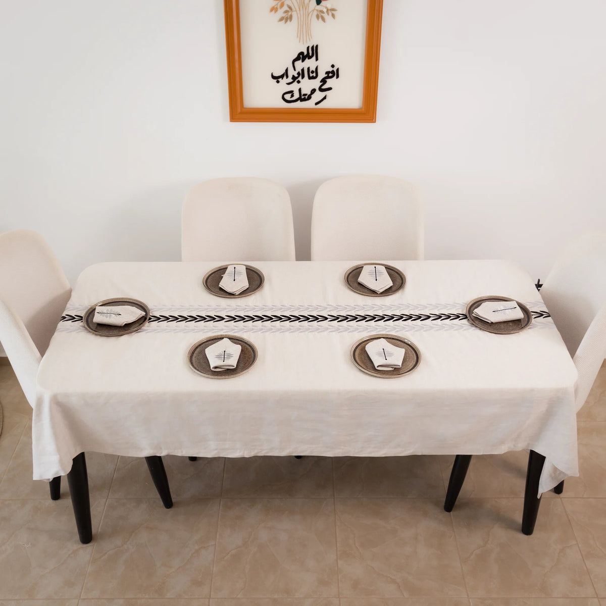 ARA Embroidered Linen Tablecloth — 98 × 63 in