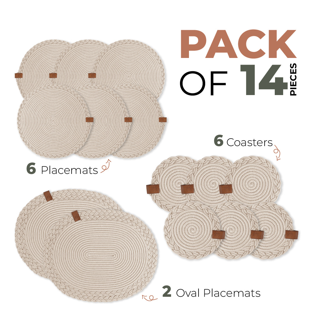Braided Cotton Table Set – Handmade Placemats, Coasters & Oval Mats for Elegant Dining