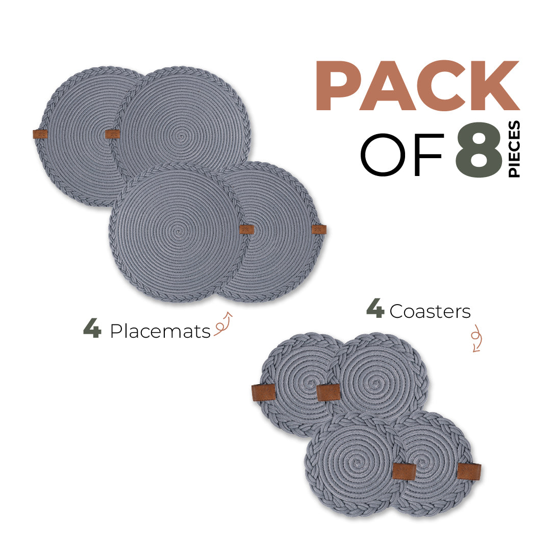 Braided Cotton Table Set – Handmade Placemats, Coasters & Oval Mats for Elegant Dining
