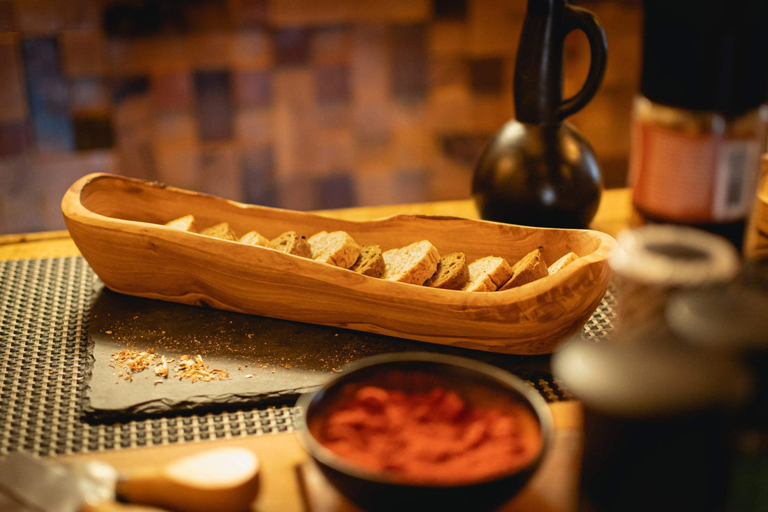 Rustic Olive Wood Serving Tray | Handmade Bread & Fruit Platter
