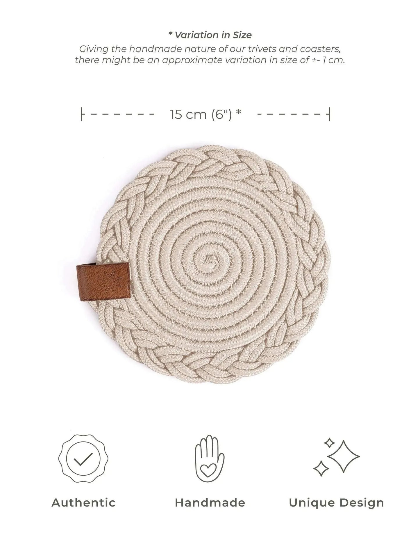 DARIDO Set of 2 Beige Coasters- 15cm- Round, Durable & Elegant Table Decor