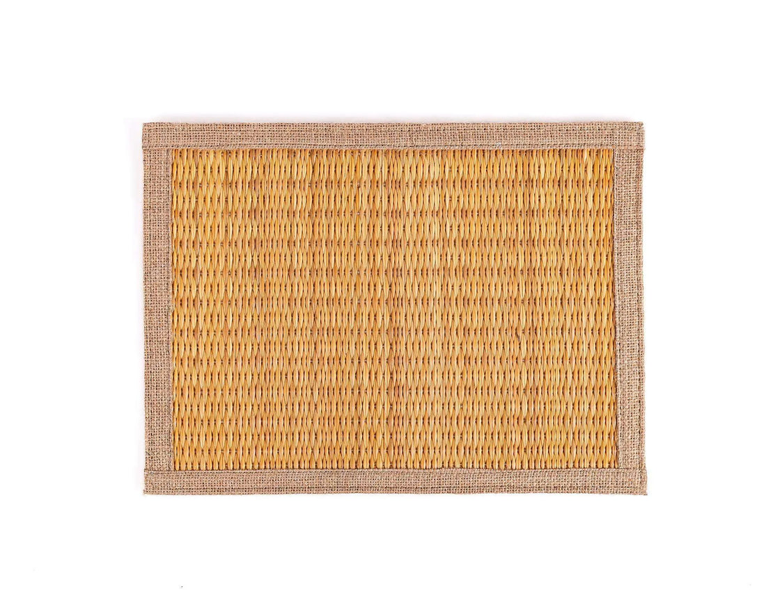 Rectangular darido placemat with natural woven texture and beige fabric border, 40x30cm. - Smar Rectangular Placemat - 40x30cm