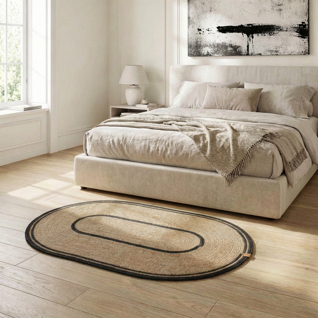 Handcrafted Large Oval Braided Cotton Rug – product and lifestyle view 2