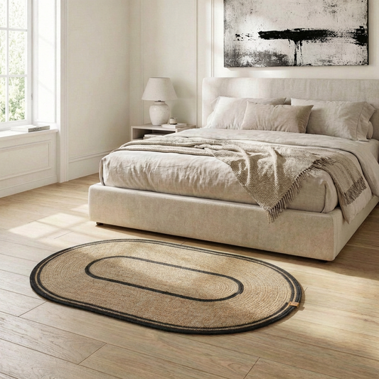 Handcrafted Large Oval Braided Cotton Rug – product and lifestyle view 2
