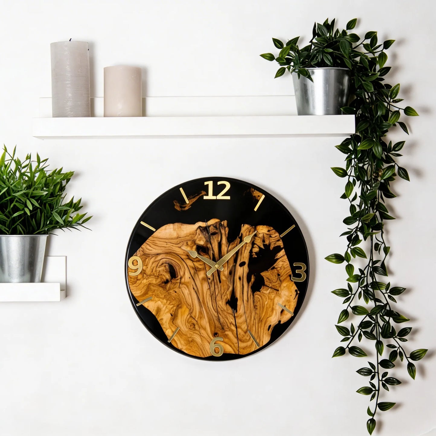 Handcrafted Olive Wood Wall Clock with Premium Epoxy Resin - Unique 13.4" Silent Artisan Wood Wall Decor for Modern & Rustic Homes