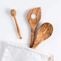 Darido Handmade Olive Wood Utensils Set – 3-Piece Cooking Set with Honey Stirrer