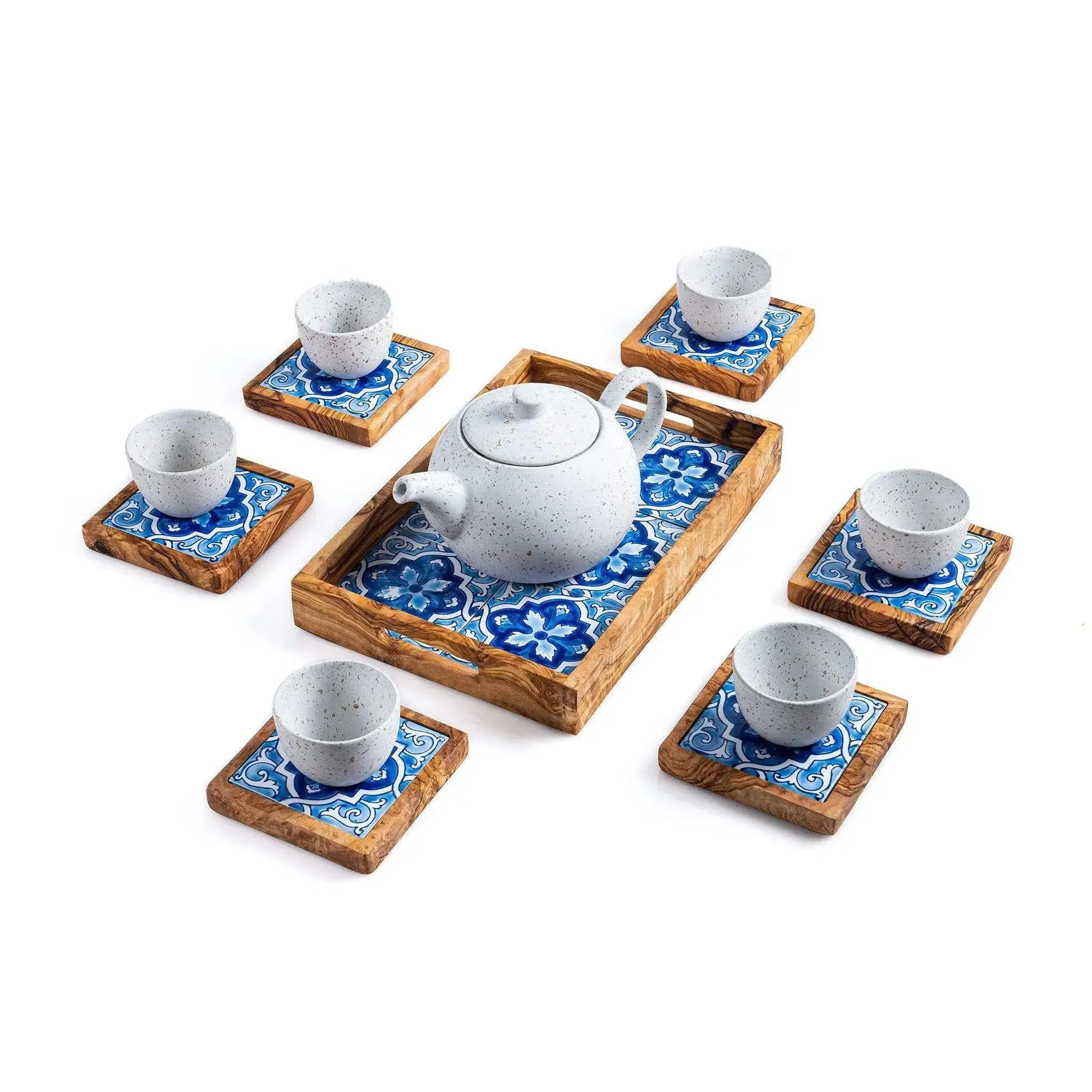 Olive Wood & Ceramic Table Set – 14 Pieces, product view 1 of 1