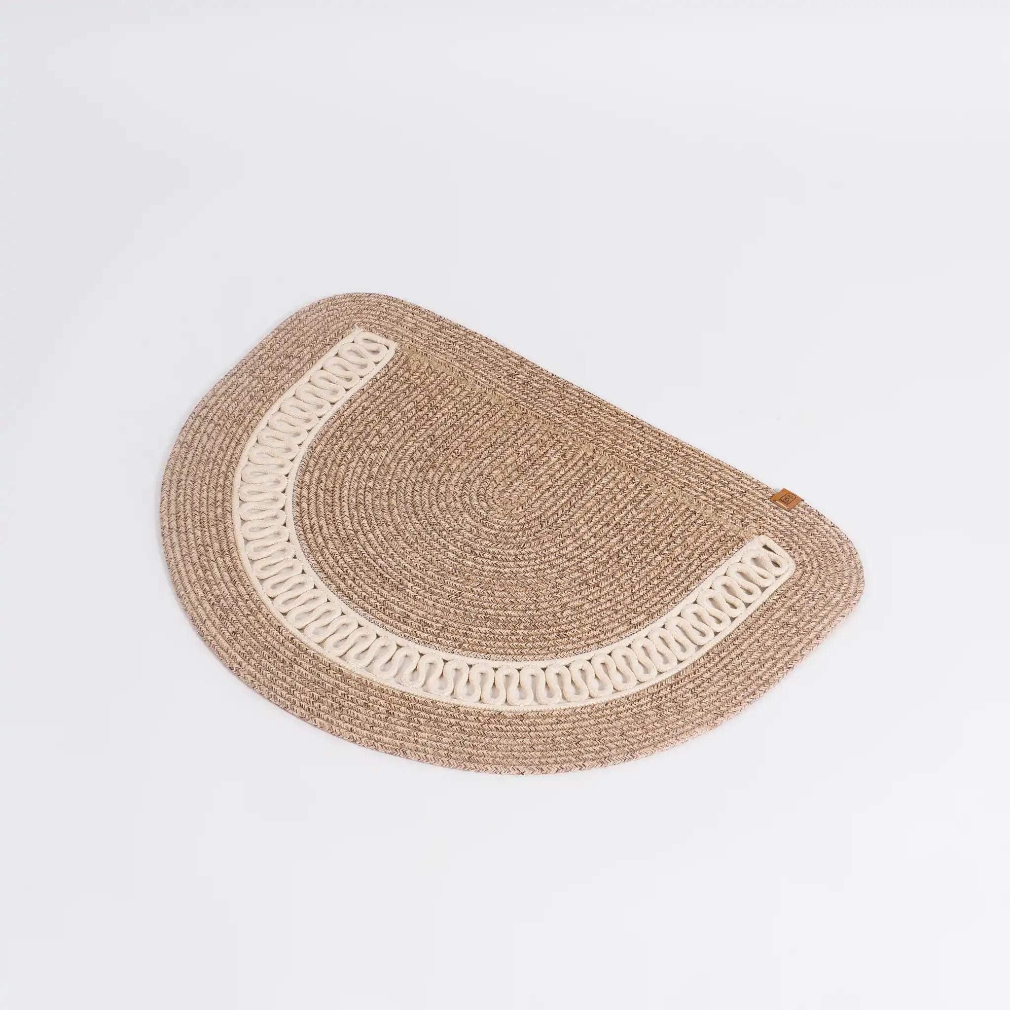 Handcrafted Half-Circle Cotton Rug with Zigzag Pattern – product and lifestyle view 2