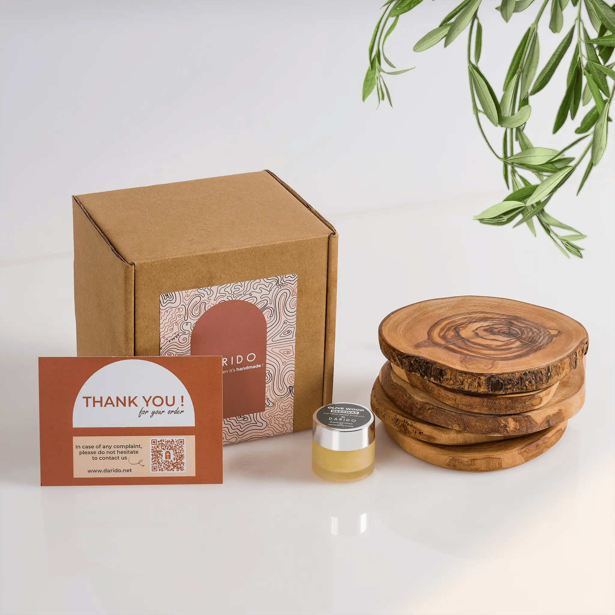 Rustic Olive Wood Coasters – Set of 6, product view 1 of 1