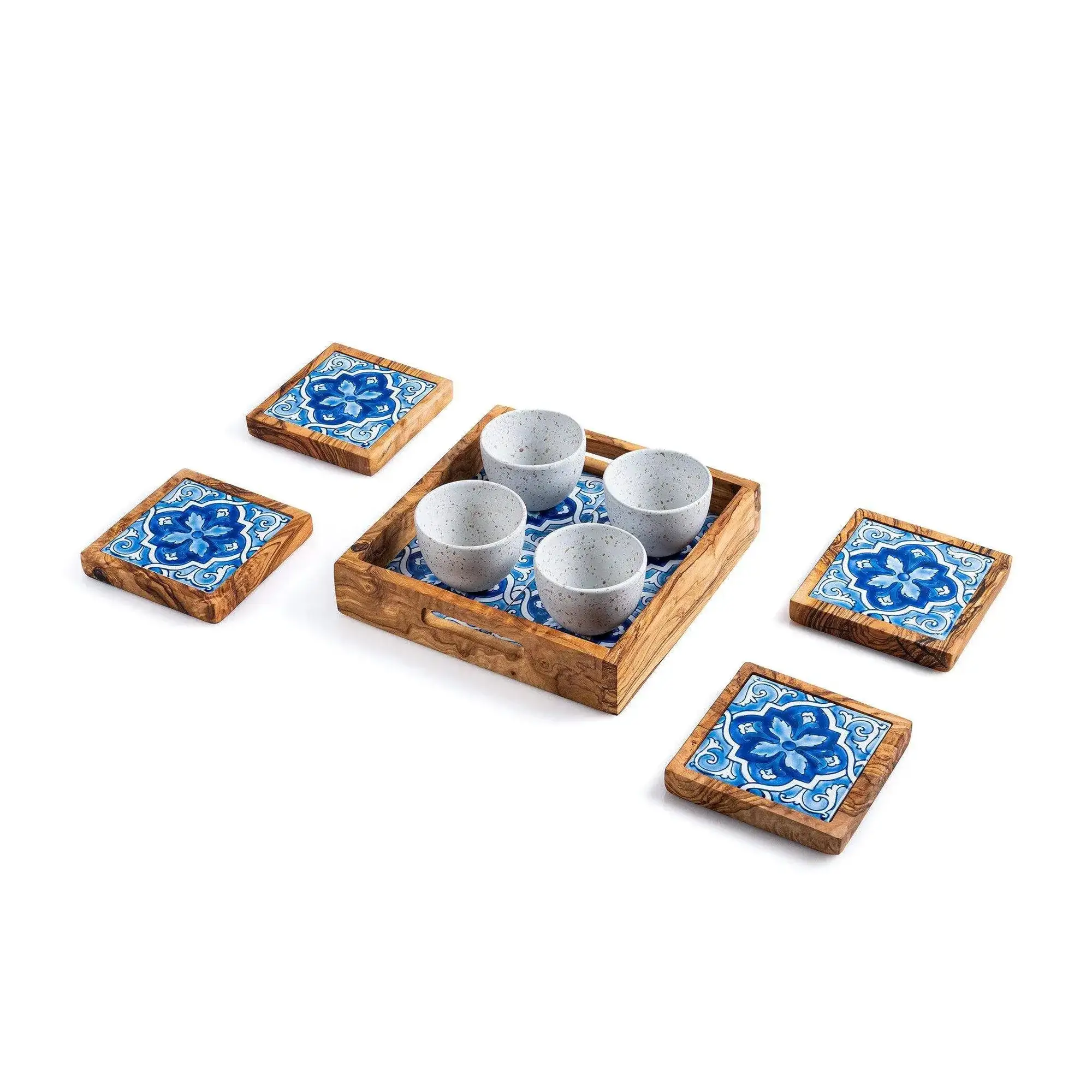 Olive Wood & Stoneware Serving Set – 9 Pieces, product view 1 of 1