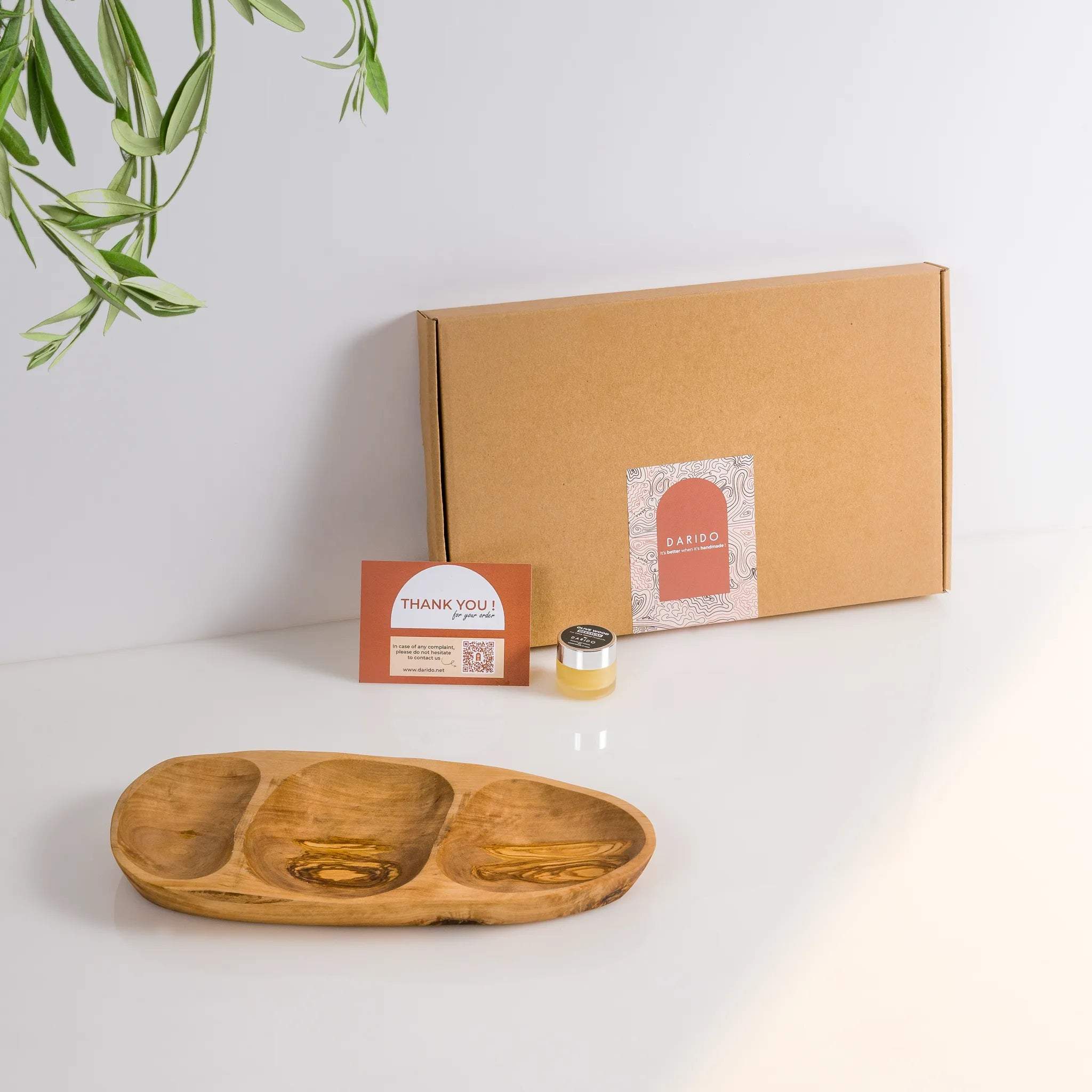 Olive Wood Snack Plate – 3 Compartments, product view 1 of 1