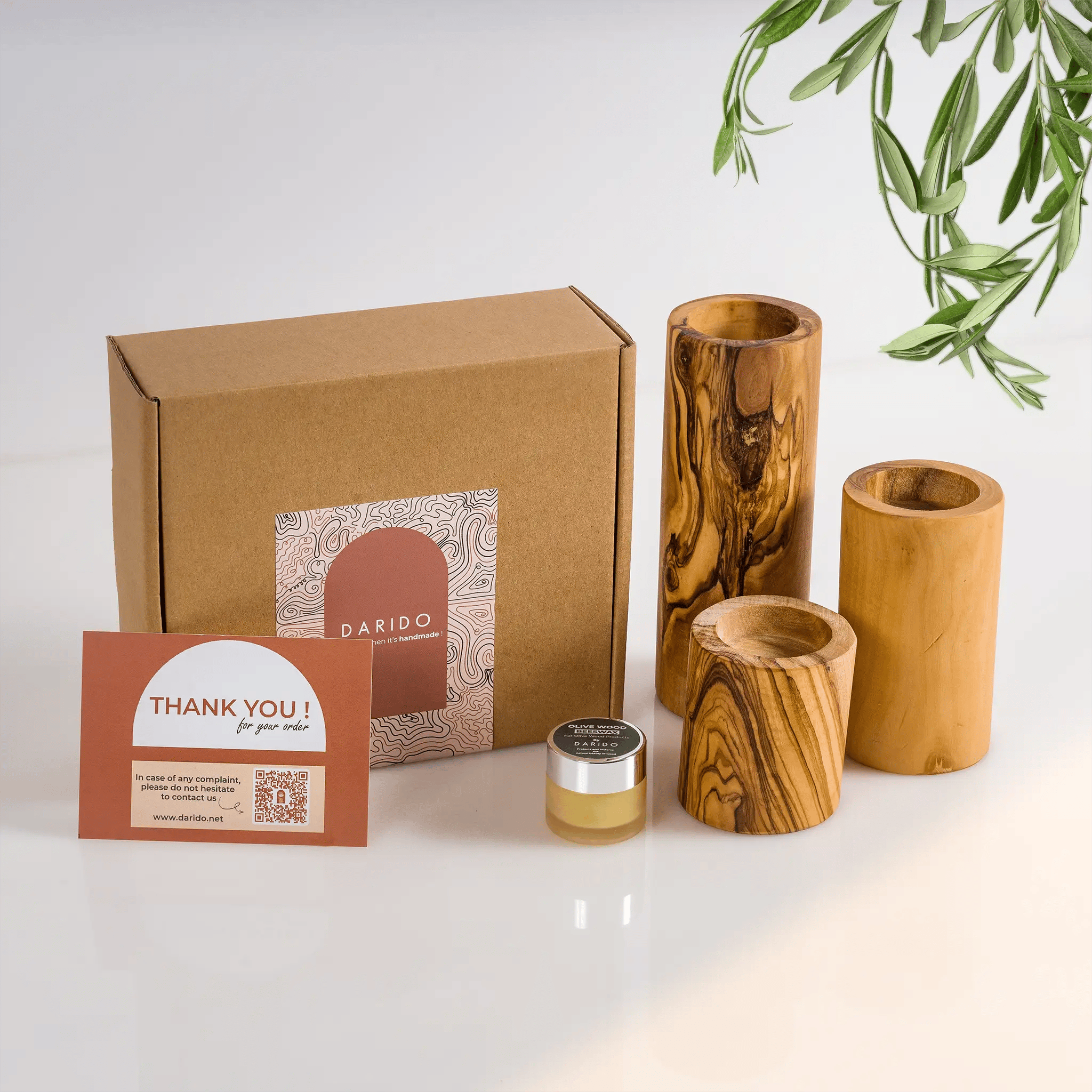 Olive Wood Candle Holders – Set of 3, product view 1 of 1