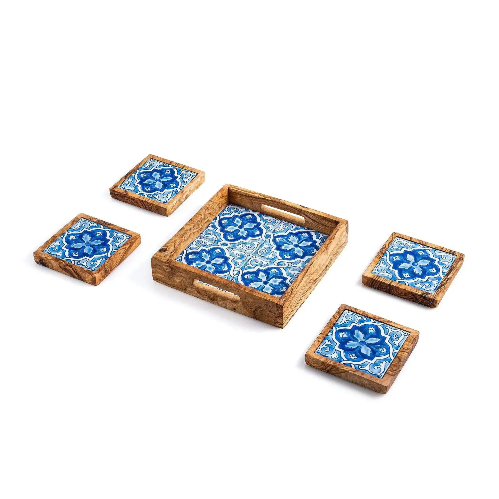 Olive Wood & Ceramic Tray and Coaster Set, product view 1 of 1