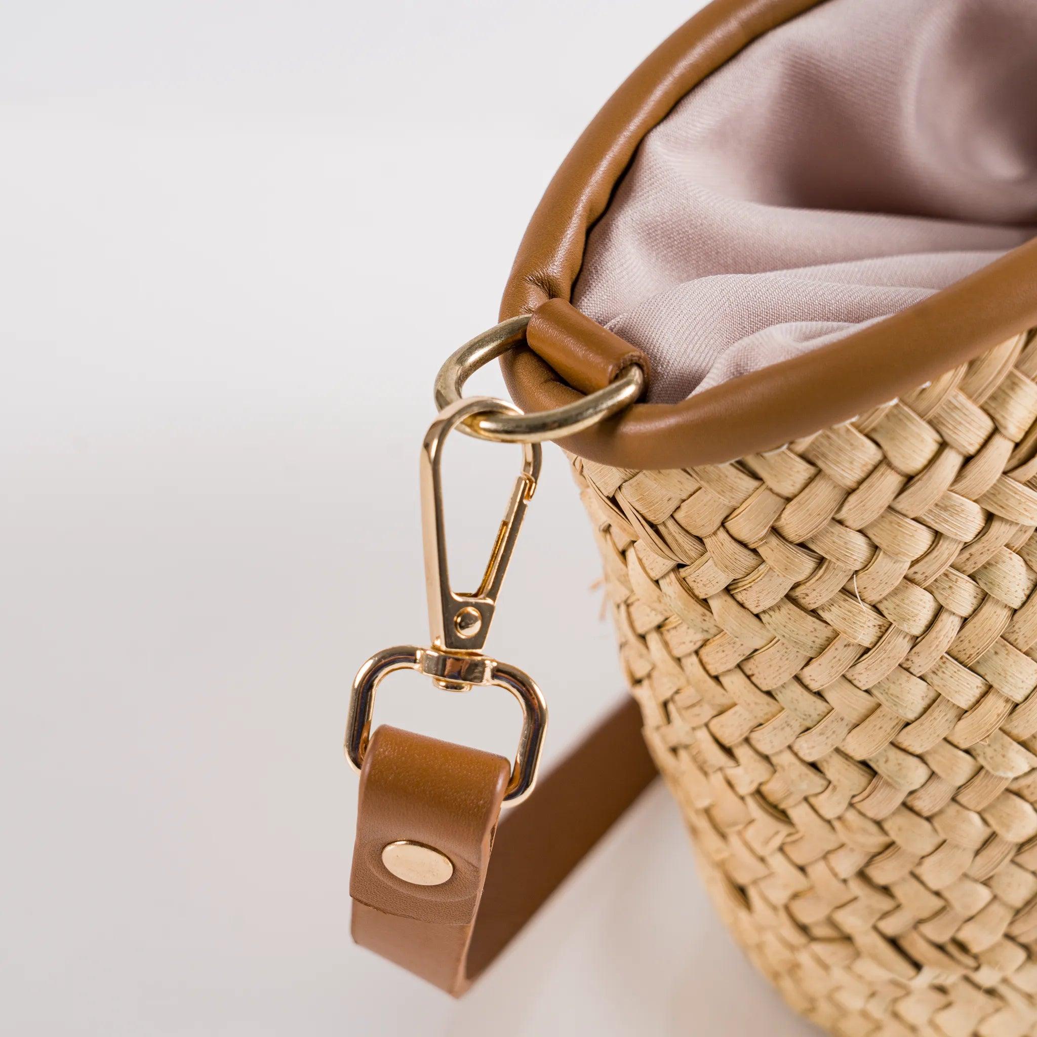 Célia Handmade Natural Fiber & Leather Bag, product view 3 of 10
