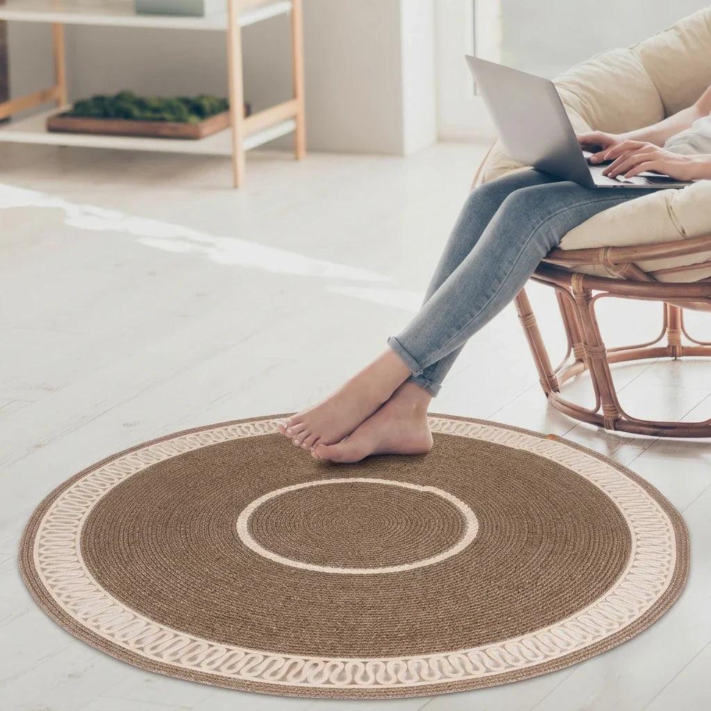 Handcrafted Round Braided Cotton Rug – product and lifestyle view 4