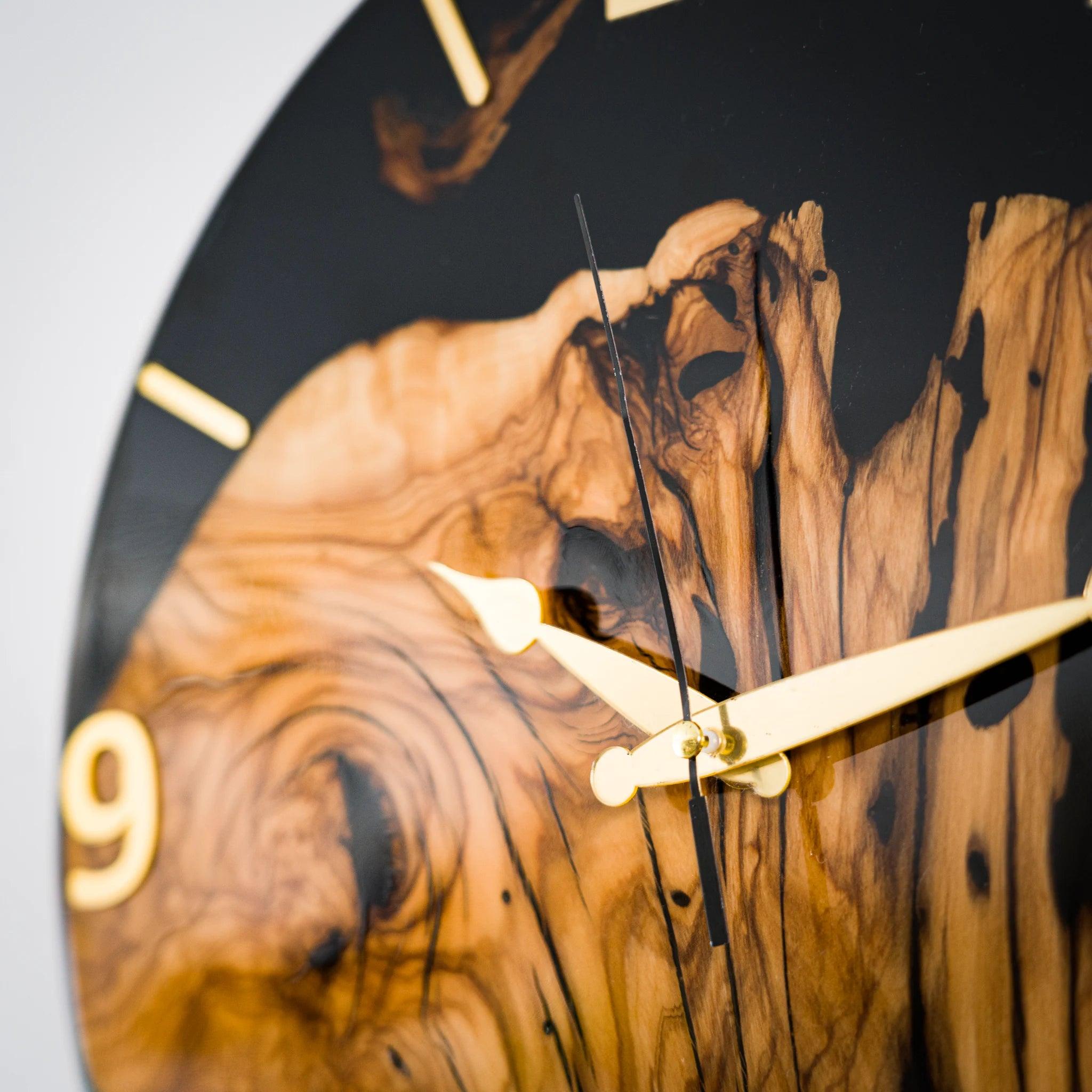 Handcrafted Olive Wood & Resin Wall Clock, product view 3 of 18
