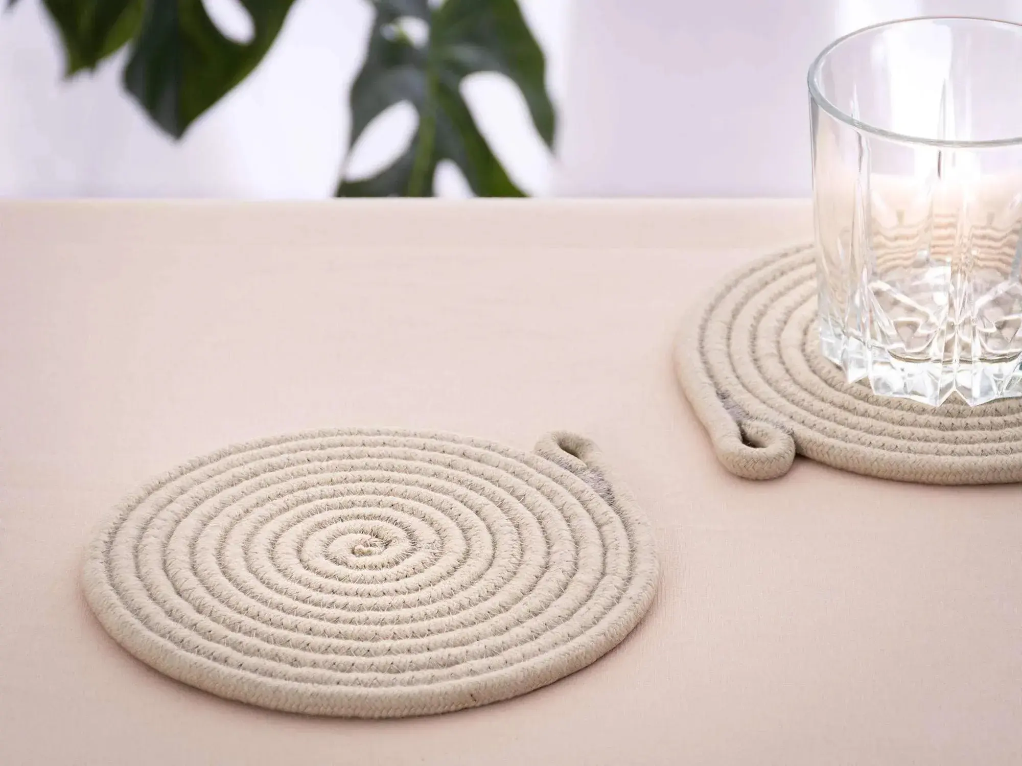 Round Beige Cotton-Poly Coaster 5.9 in, product view 3 of 7