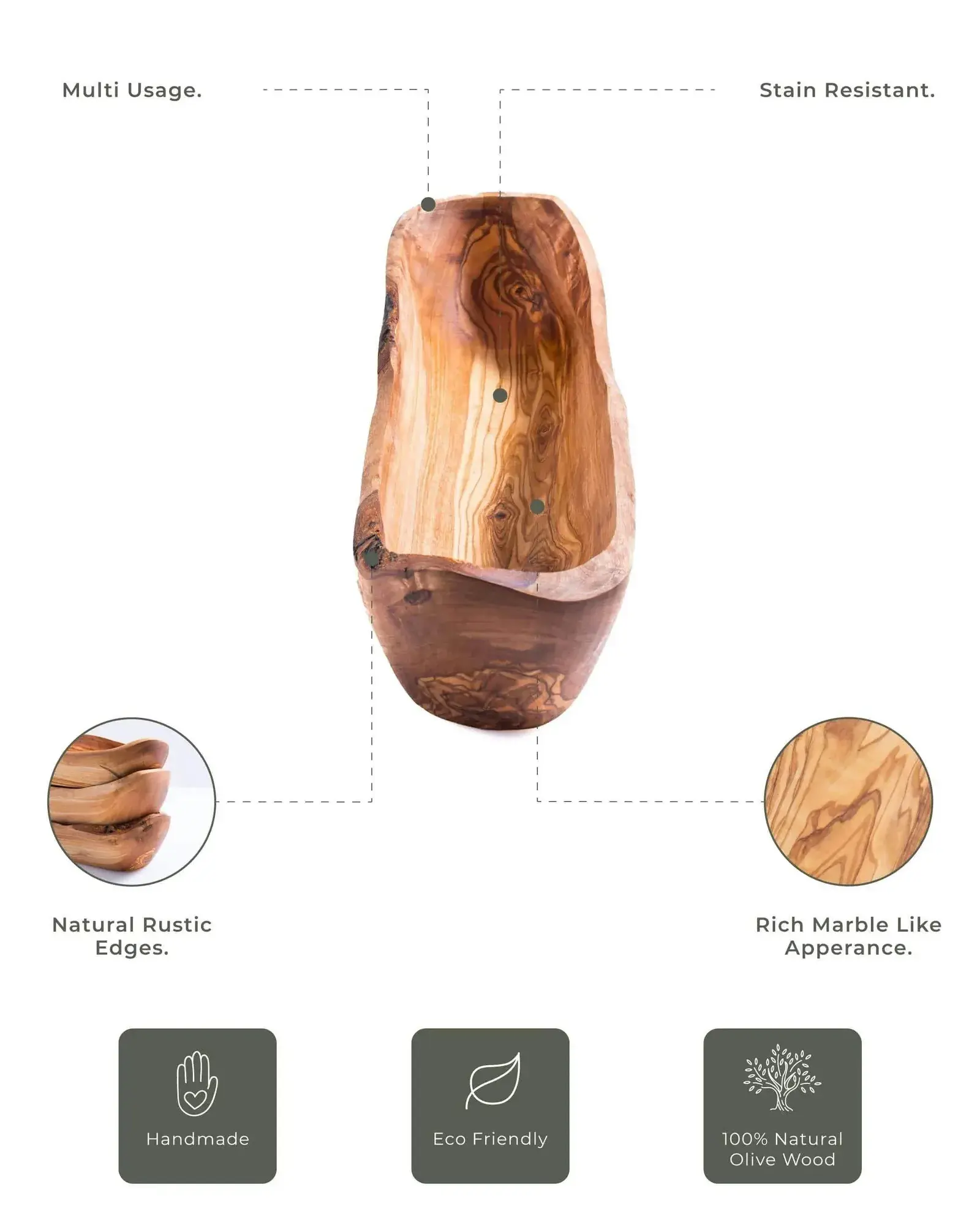 Rustic Olive Wood Serving Tray, product view 5 of 6