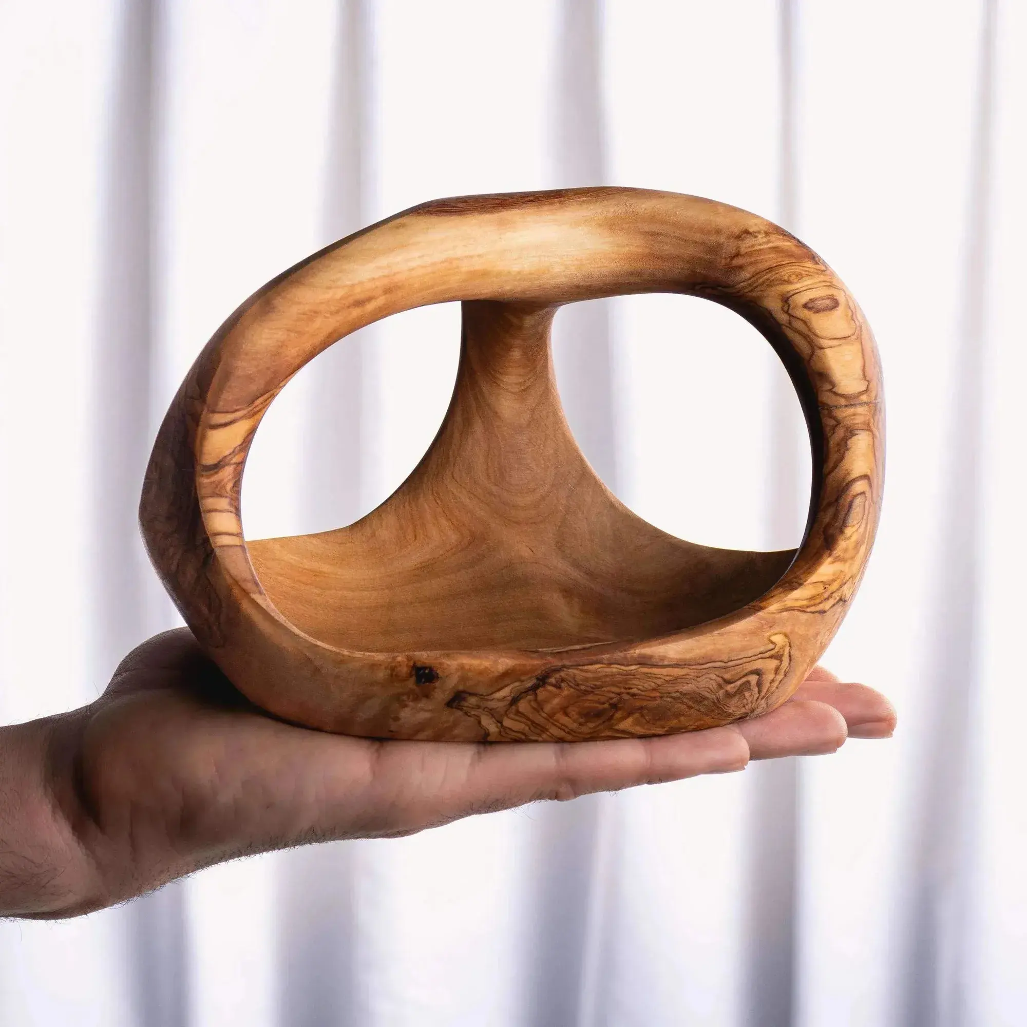 Handmade Olive Wood Basket with Double Handle, product view 5 of 8