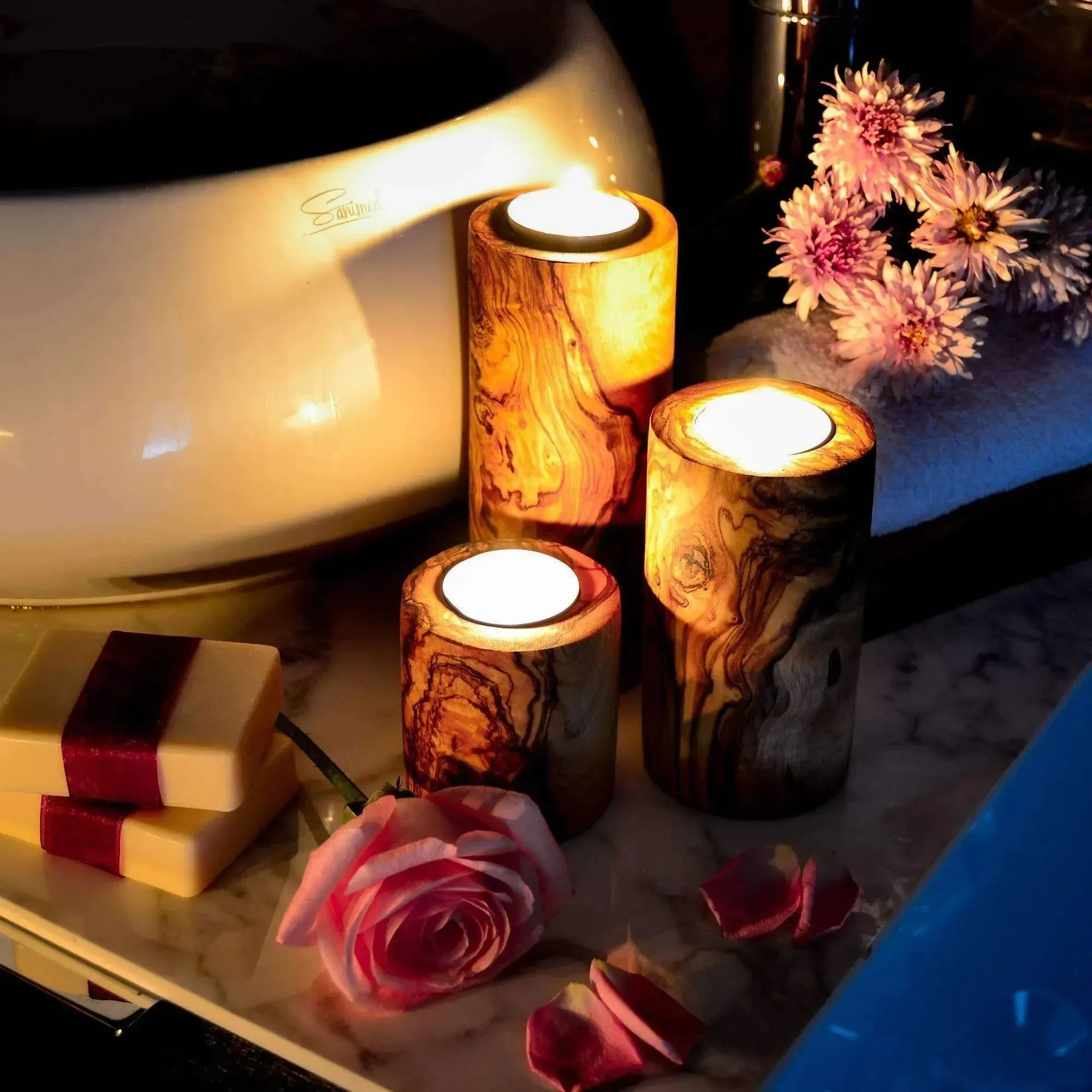 Olive Wood Candle Holders – Set of 3, product view 3 of 9