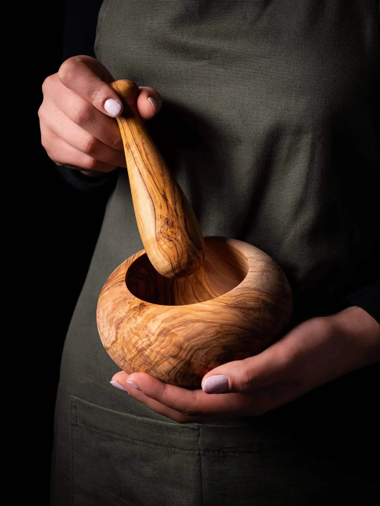 Handmade Olive Wood Mortar & Pestle, product view 5 of 10