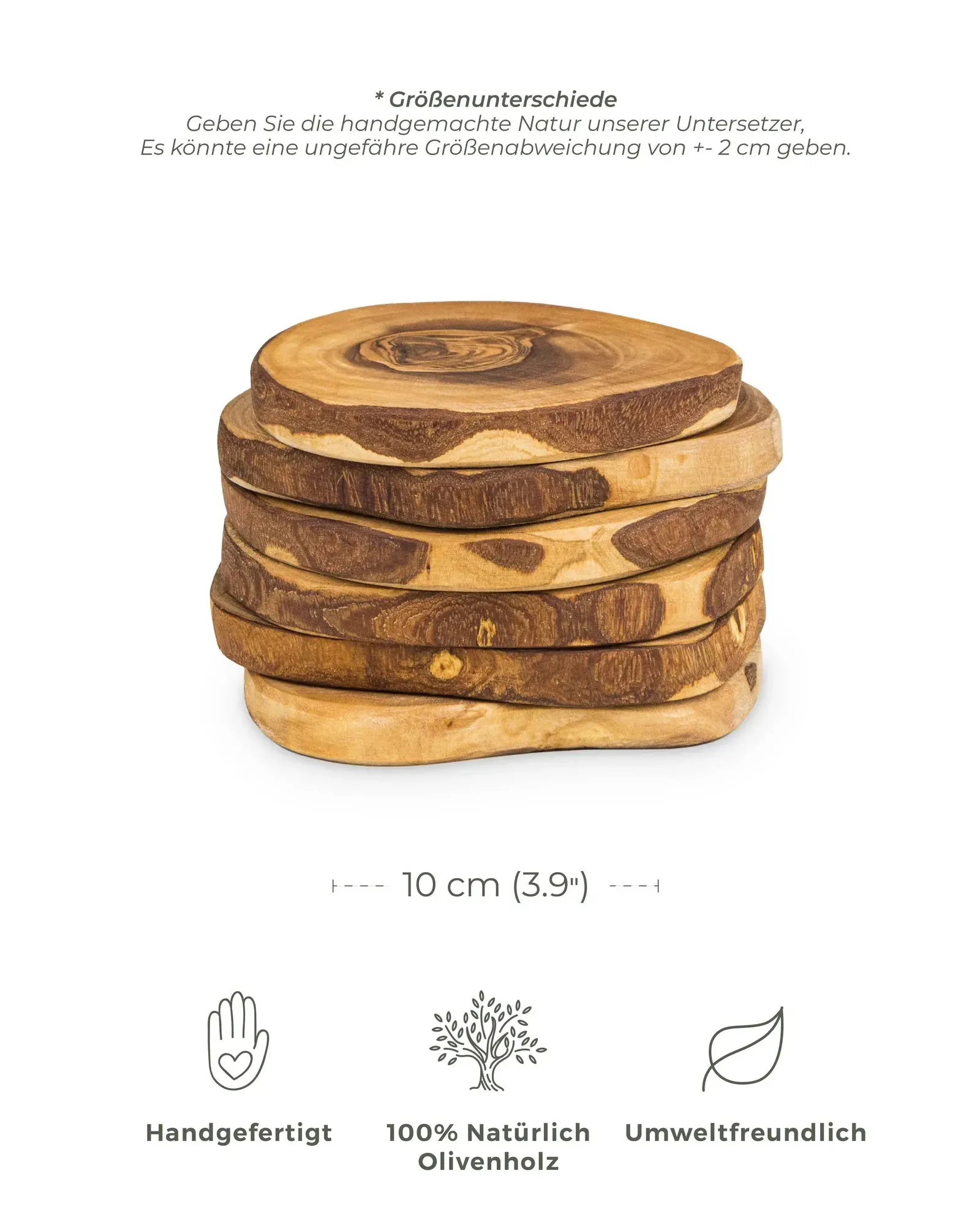 Rustic Olive Wood Coasters – Set of 6, product view 3 of 10