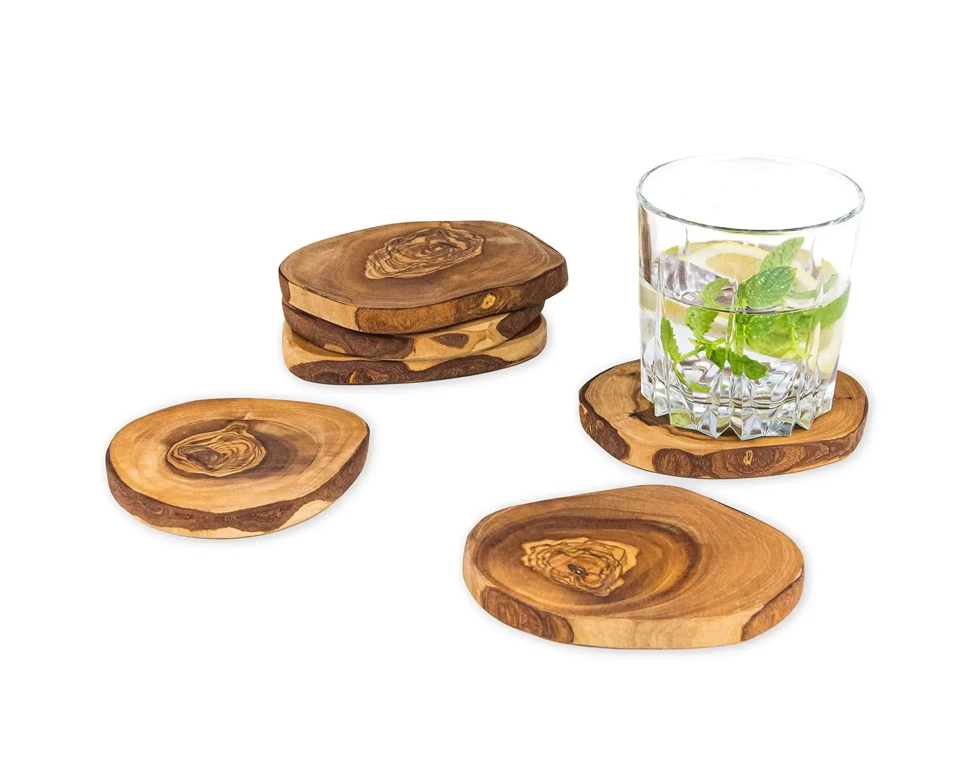 Rustic Olive Wood Coasters – Set of 6, product view 5 of 10