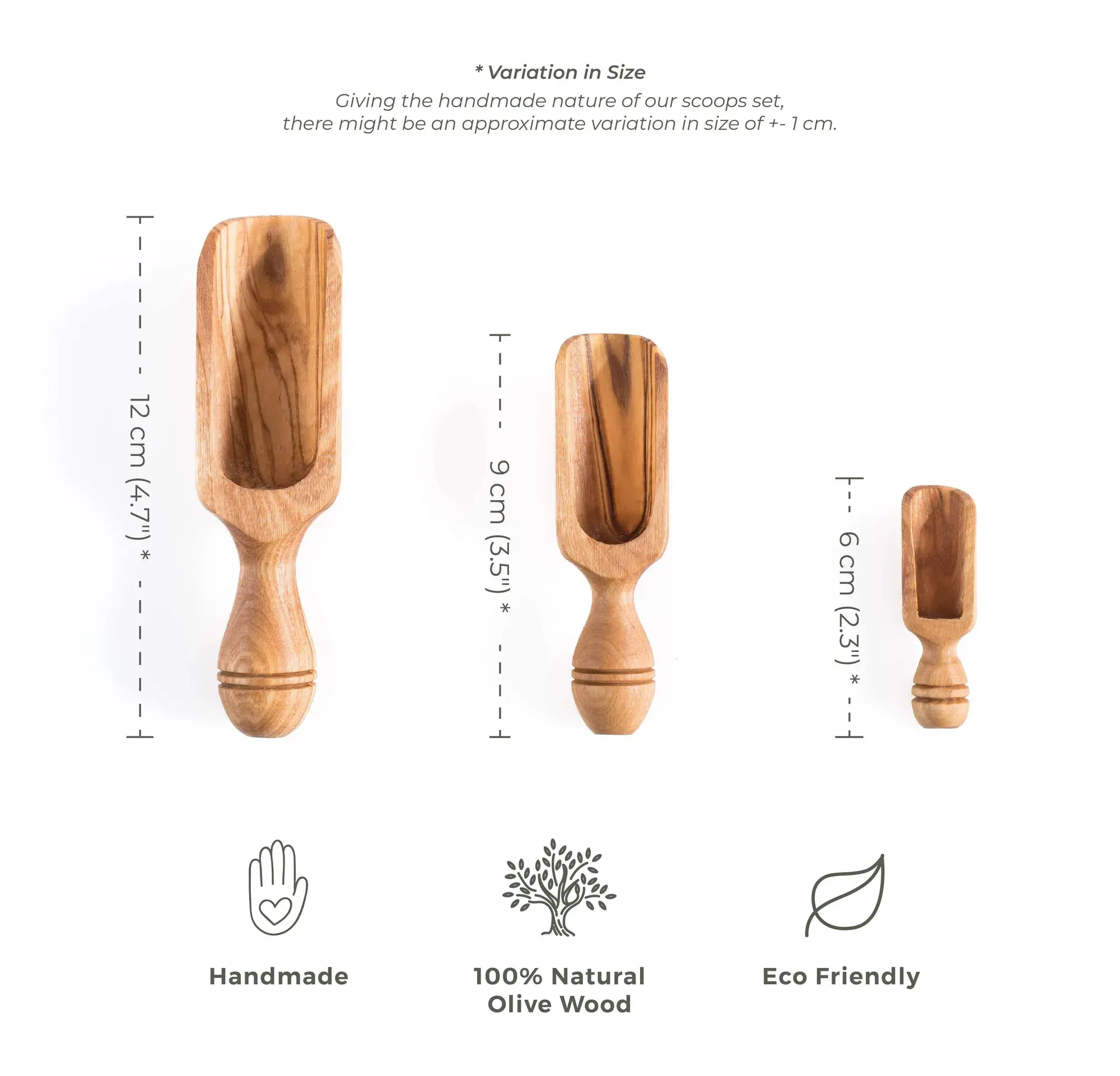 Olive Wood Kitchen Scoops – 3-Piece Set, product view 3 of 6