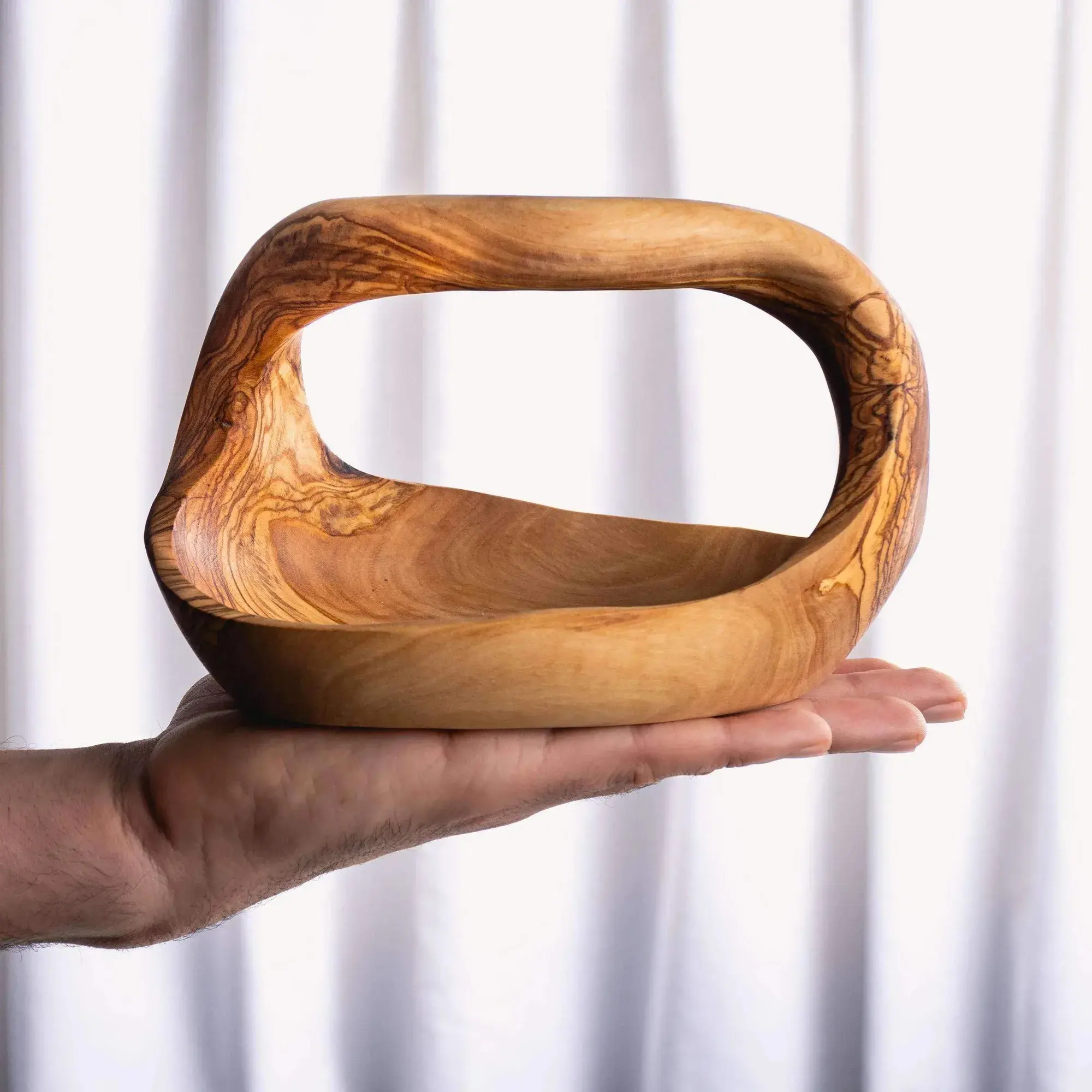 Rustic Handmade Olive Wood Basket With Handle, product view 5 of 6