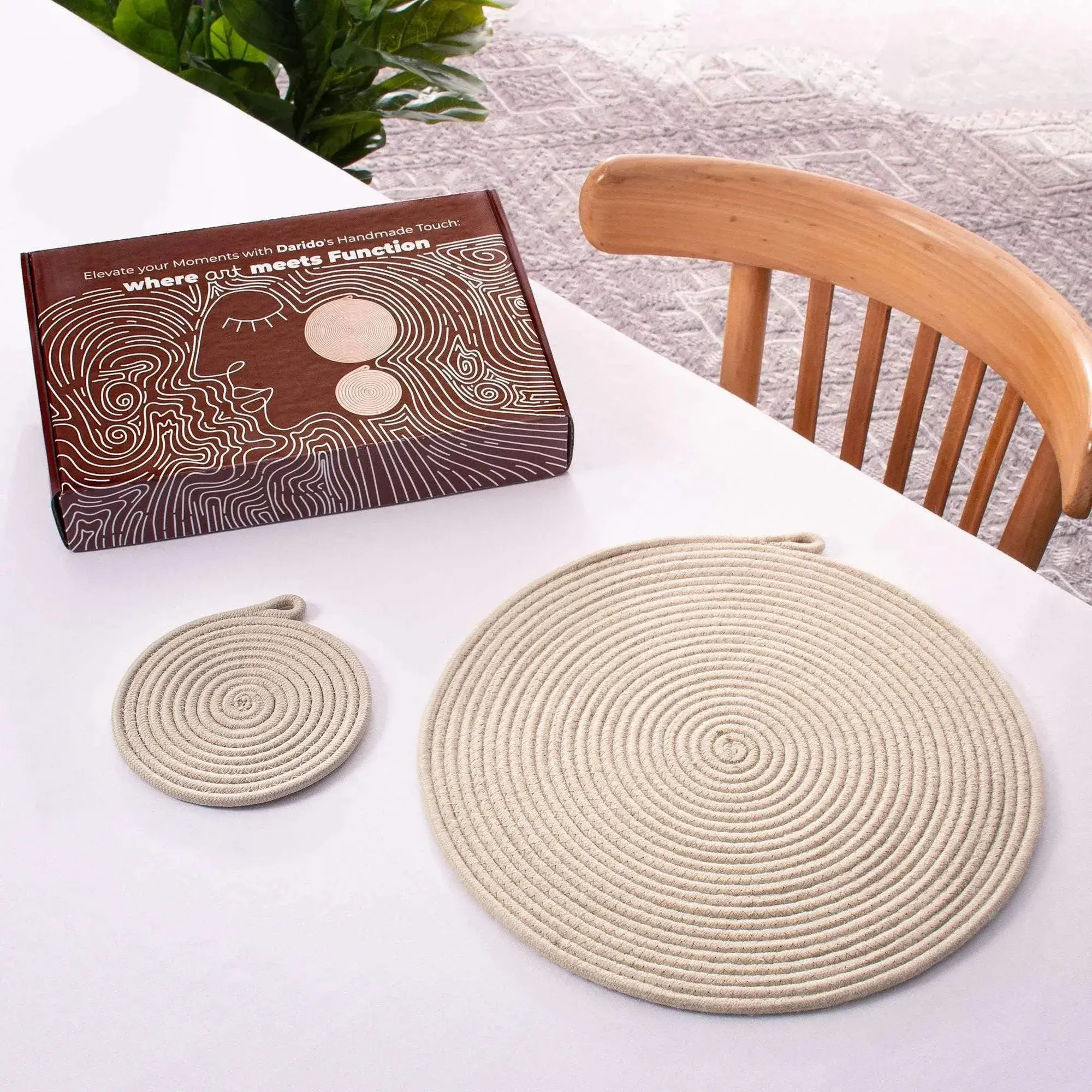 Round Beige Coasters 5.9 in – Set of 2, product view 3 of 7