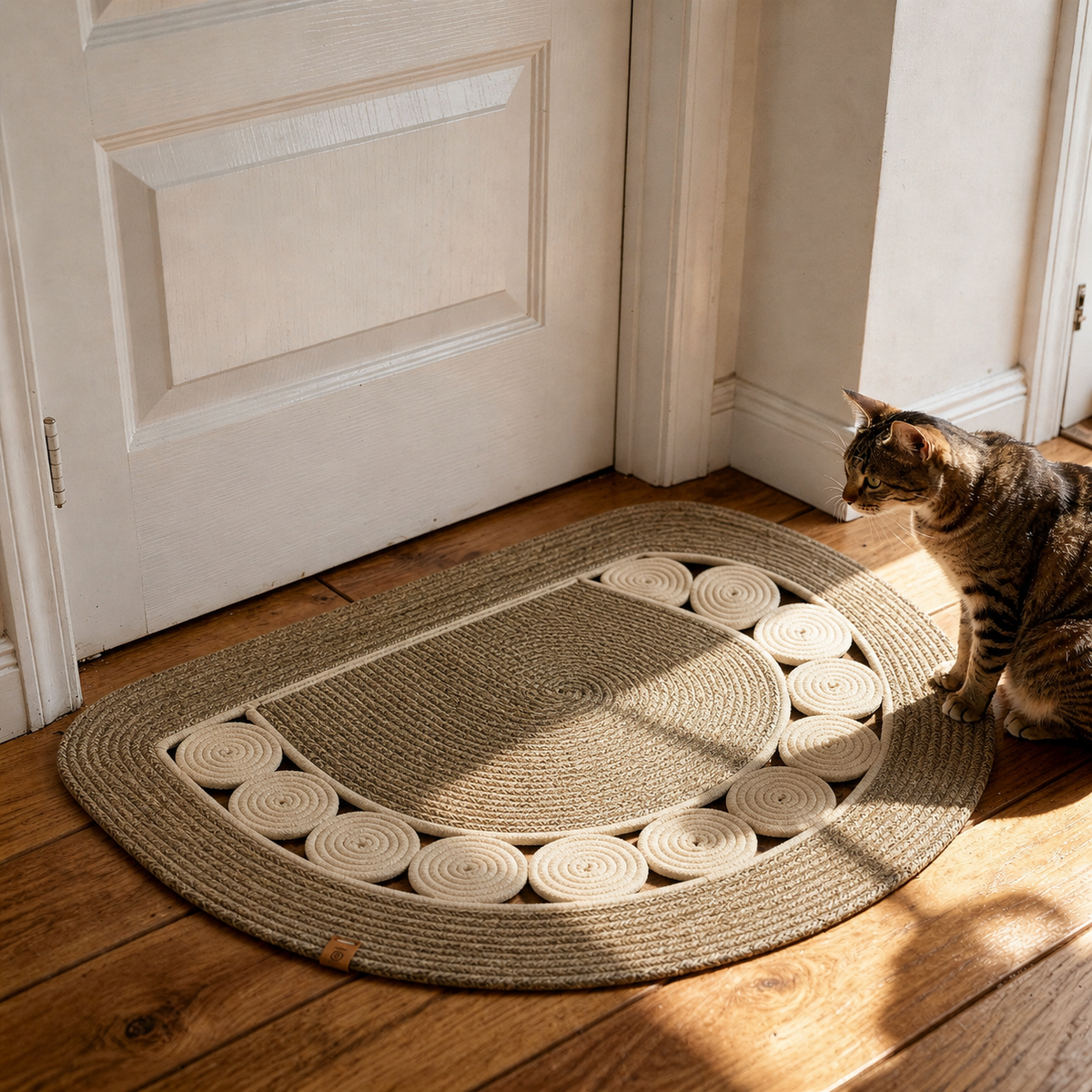 Handcrafted Half-Circle Cotton Rug with Circle Pattern – primary product view
