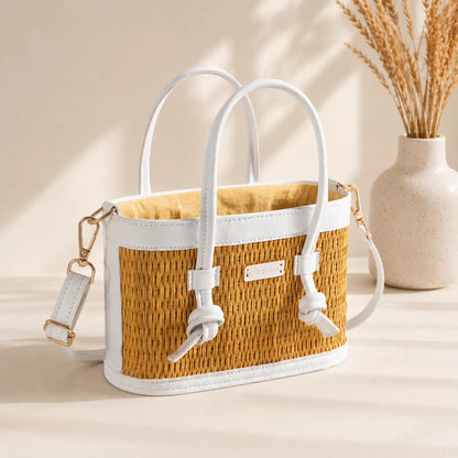 Mirella Handcrafted White Braided Bag