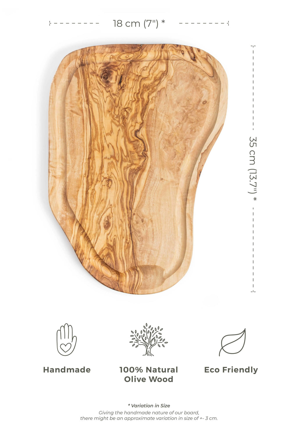 Darido Handmade Olive Wood Cutting Board with Juice Groove - Rustic Elegance & Function | 13.7x7" (35x18 cm)