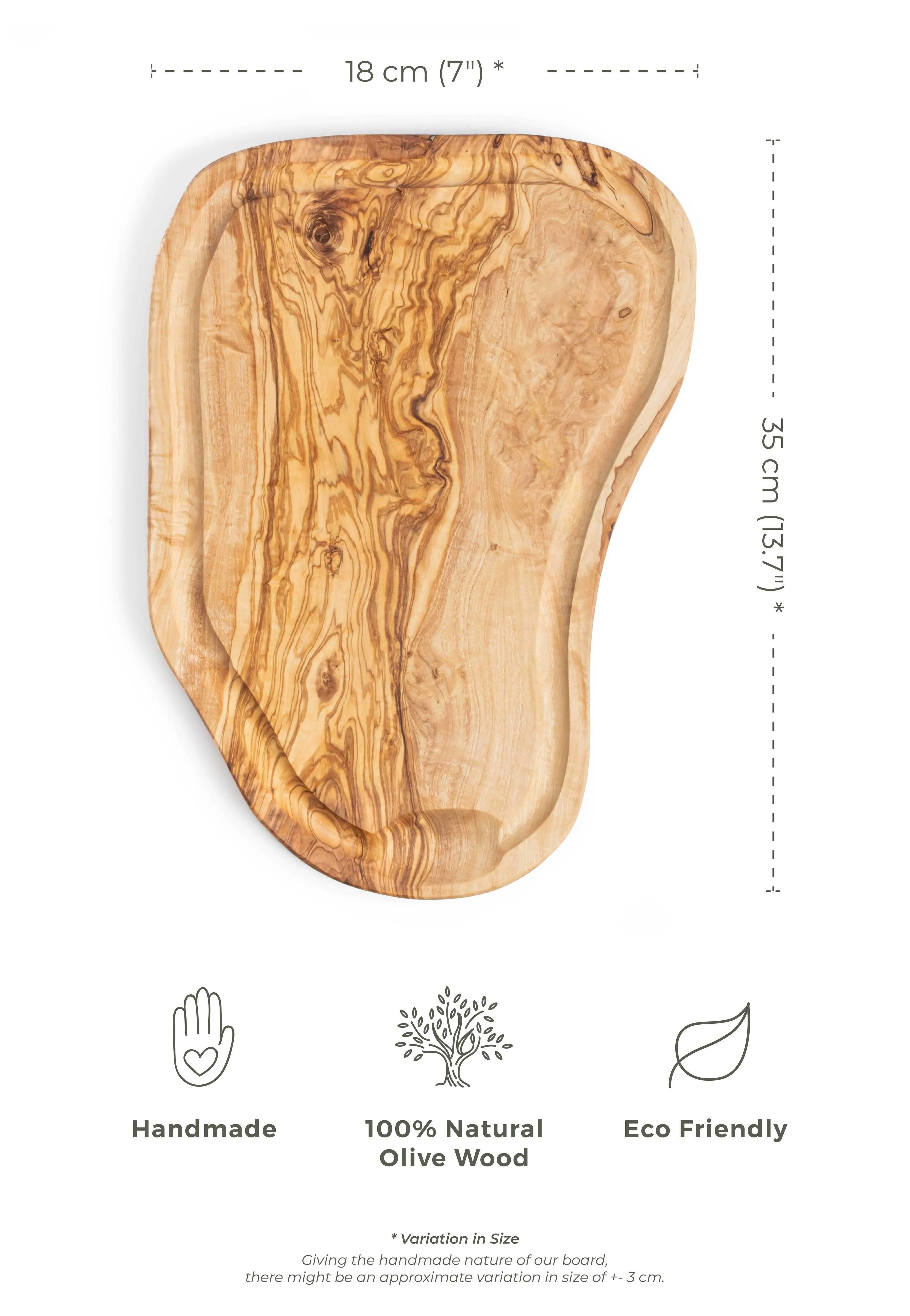 Darido Handmade Olive Wood Cutting Board with Juice Groove - Rustic Elegance & Function | 13.7x7" (35x18 cm)