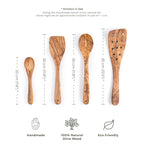 Darido Olive Wood Kitchen Utensils – Handmade Set with Slotted Spatula & Small Spoon