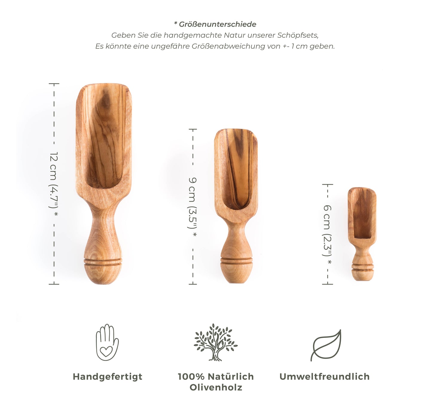 Olive Wood Kitchen Scoop Set - 3 Sizes