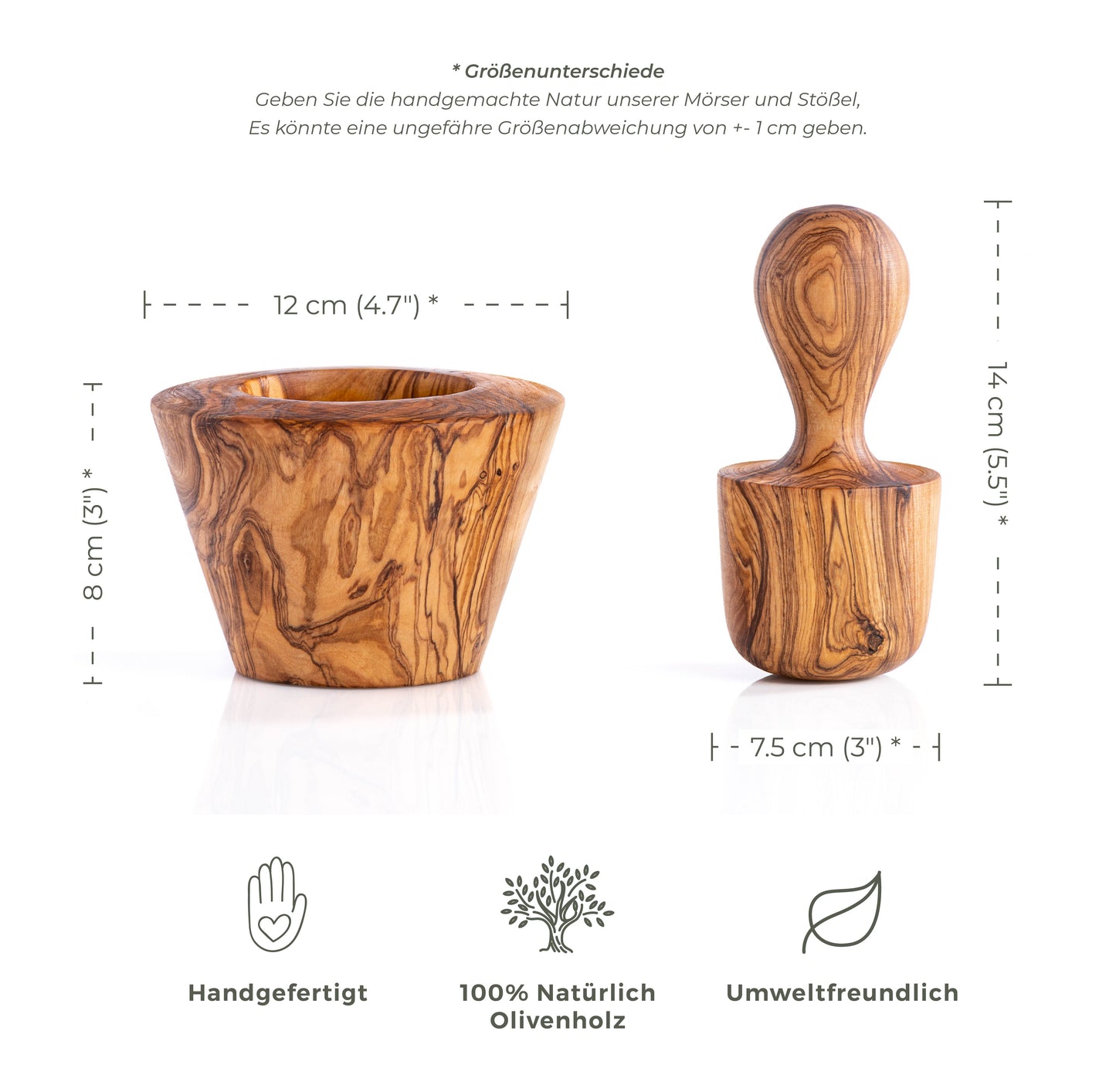 Olive Wood - Tapered Mortar & Pestle