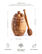Handmade Olive Wood Honey Jar with Lid & Dipper – Rustic & Eco-Friendly