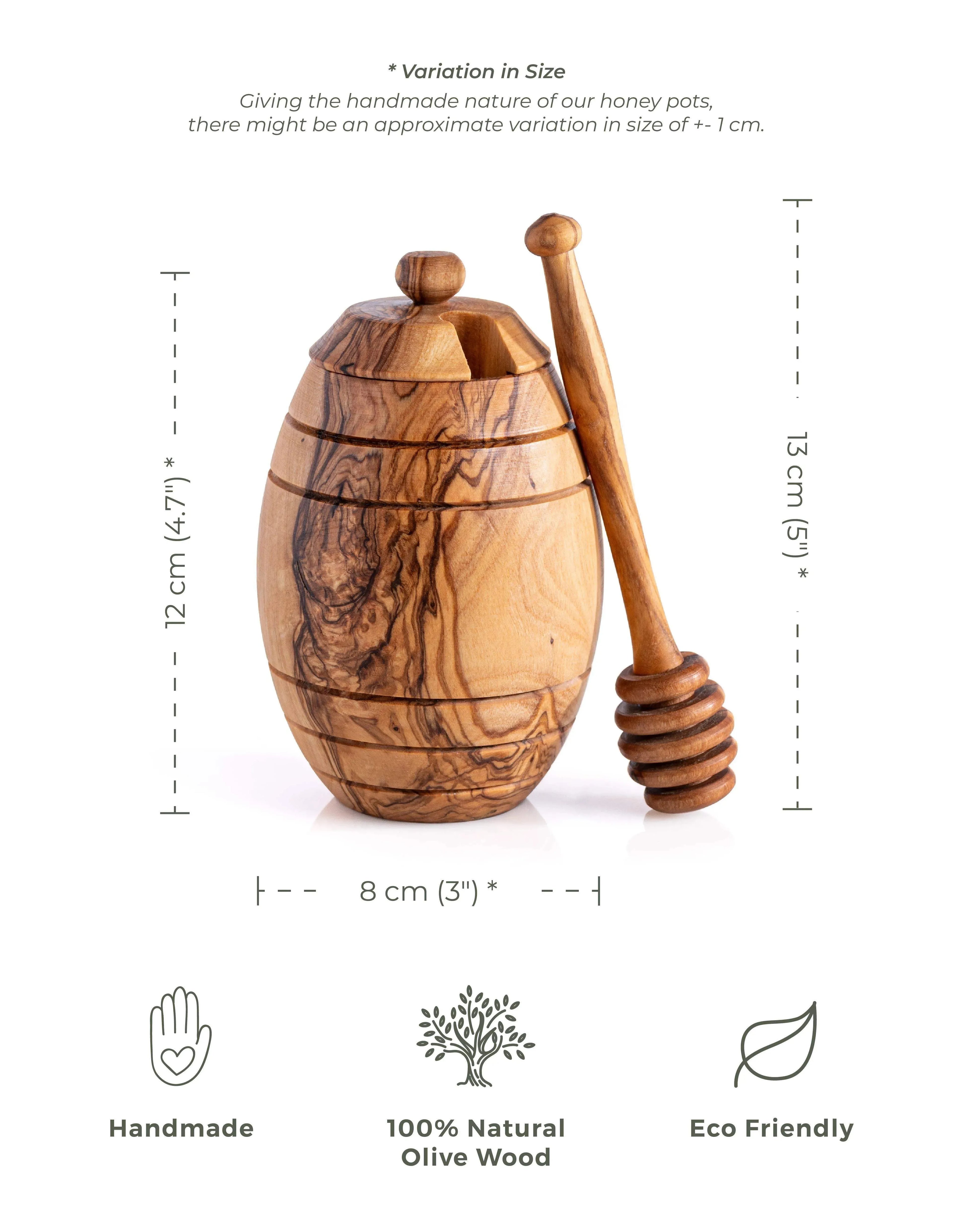 Handmade Olive Wood Honey Jar with Lid & Dipper – Rustic & Eco-Friendly