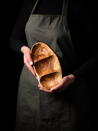 Olive Wood Serving Plate - 3 Compartments