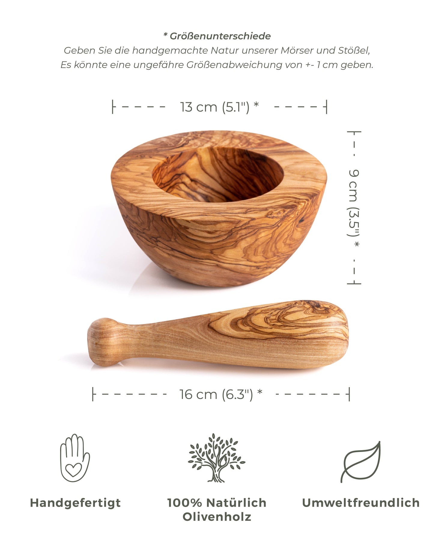 Olive Wood - Sleek Flat-Finish Mortar & Pestle