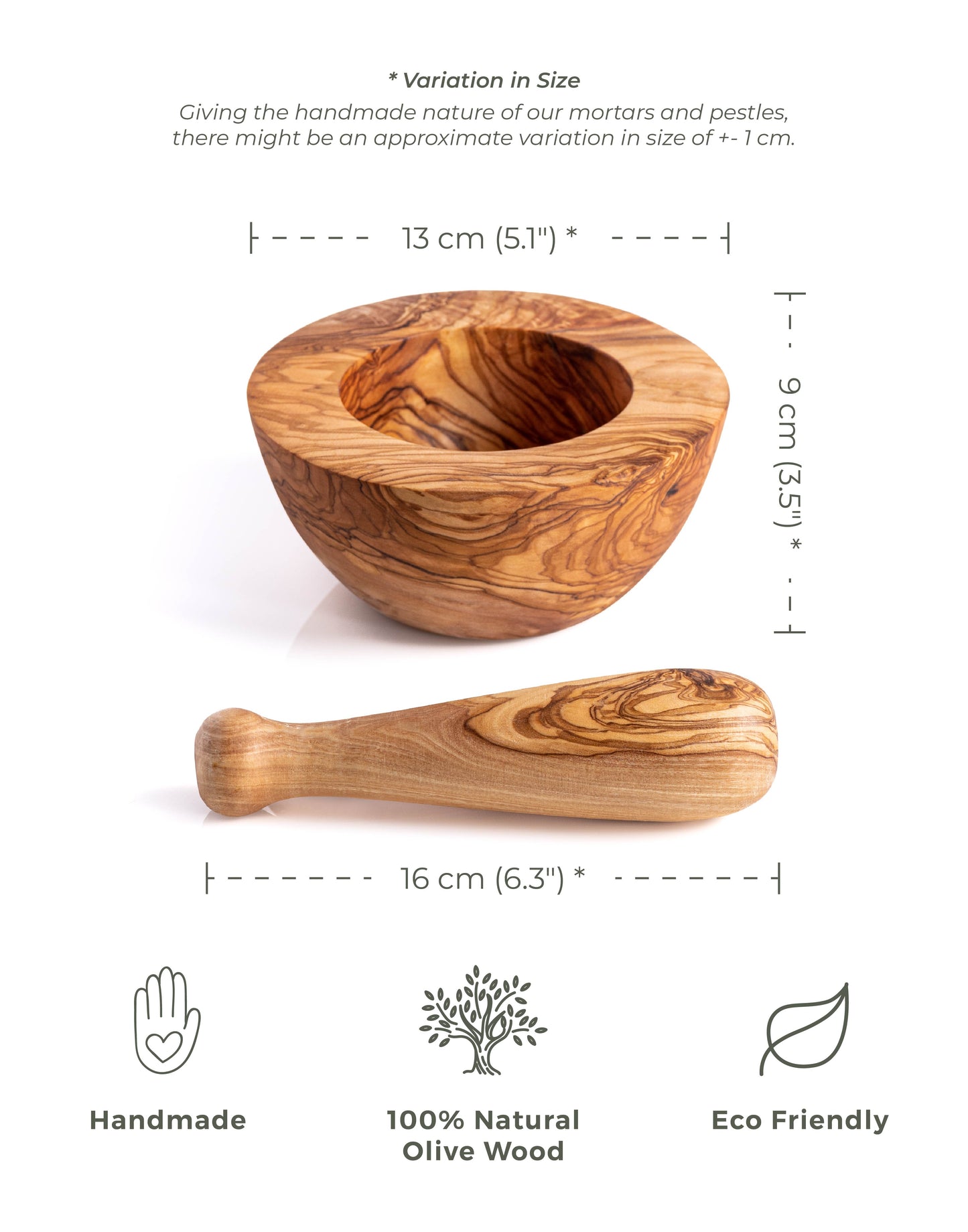 Olive Wood - Sleek Flat-Finish Mortar & Pestle