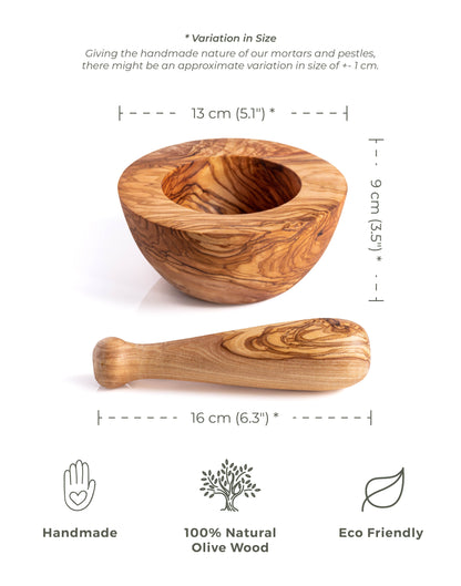 Olive Wood - Sleek Flat-Finish Mortar & Pestle