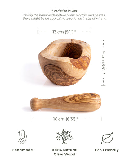 Olive Wood - Traditional Rustic Mortar & Pestle