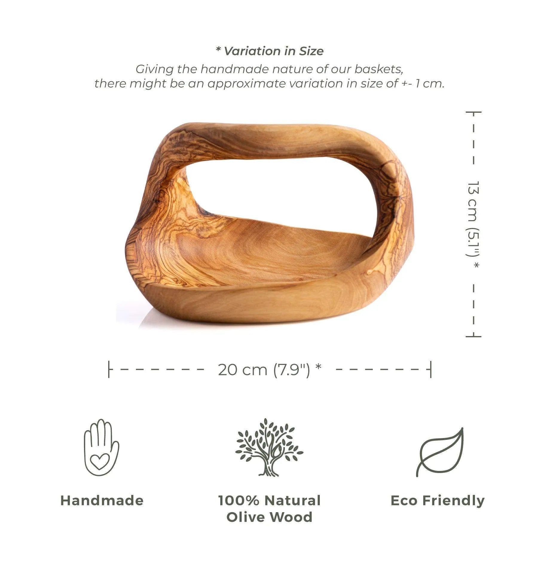 Rustic Handmade Olive Wood Basket With Handle – Eco-Friendly Deco & Storage Bowl