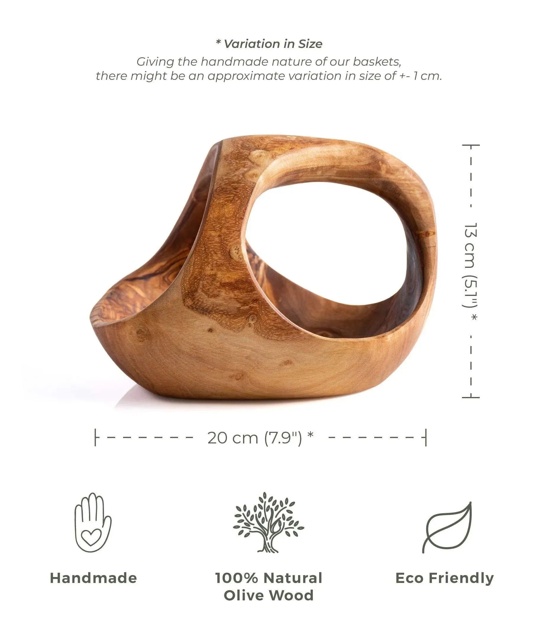 Handmade Olive Wood Basket with Double Handle – Rustic & Eco-Friendly Storage