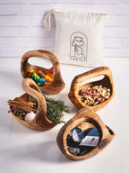 Handmade Olive Wood Basket with Double Handle – Rustic & Eco-Friendly Storage